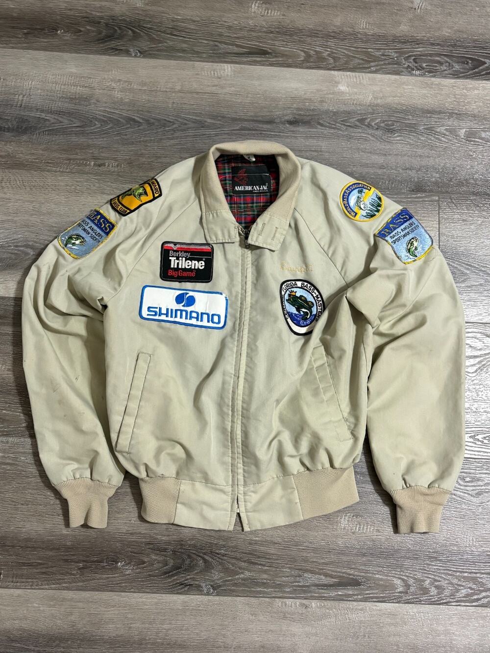 Vintage 80s Plaid Lined Fishing Patches Harrington Jacket Retro - Men’s Medium